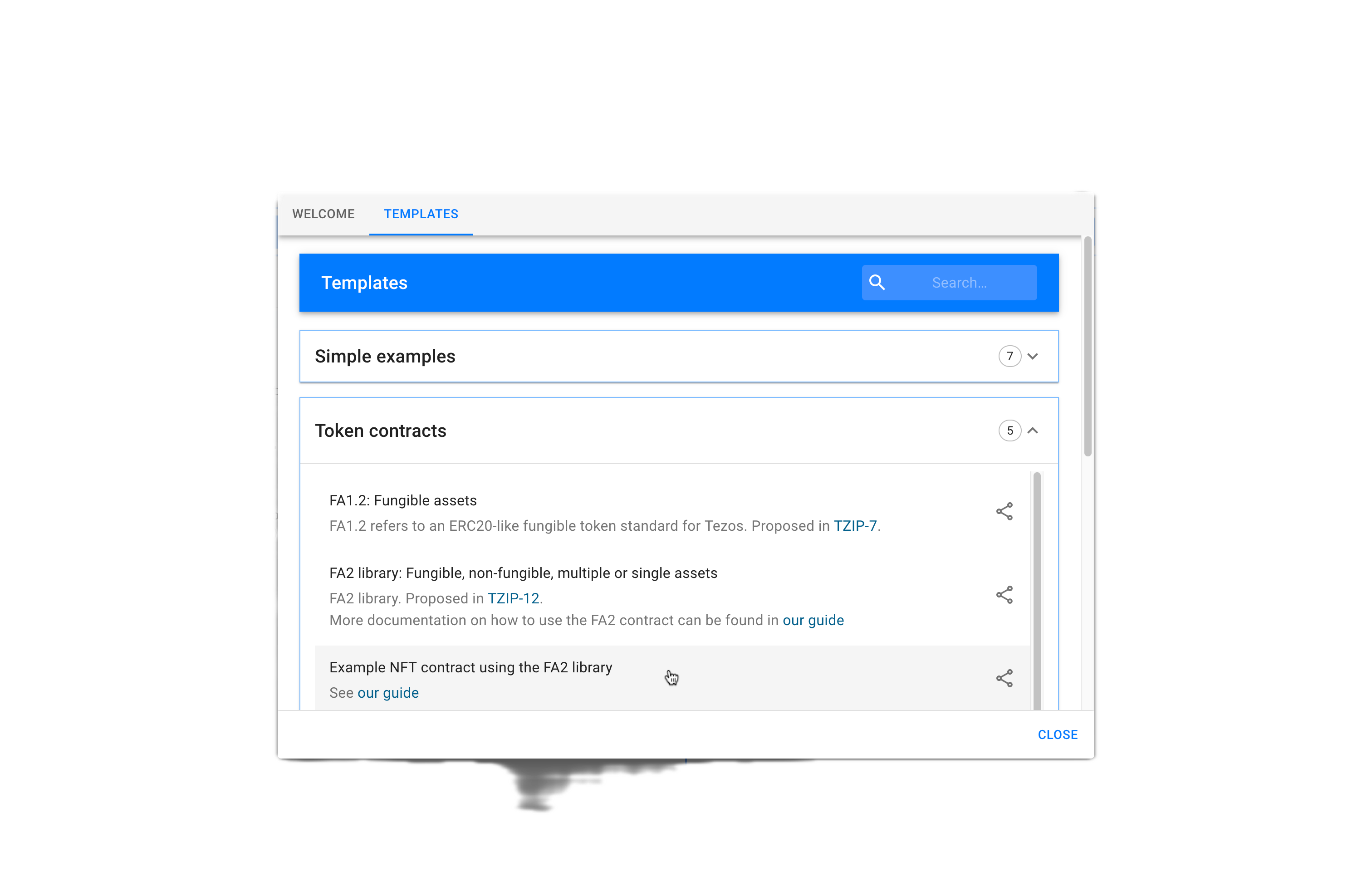 Selecting the template in the SmartPy IDE